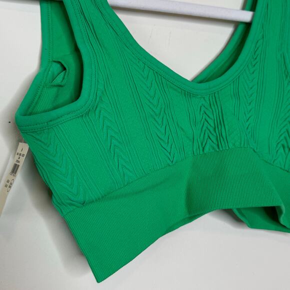 Aerie Seamless Cable Knit Bralette Medium NWT Green Pop Padded Ruched Front - Picture 5 of 7